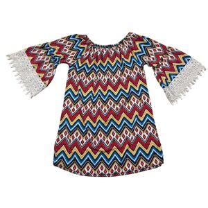 WinWin Half Sleeve Lace Tunic Dress Bohemian Aztec Geometric Print Womens‎ Small